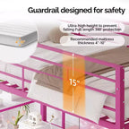 Lit mezzanine Full Metal avec bureau, garde-corps de 38 cm, échelle antidérapante, 2 stations de charge, 4 tiroirs et LED – Rose