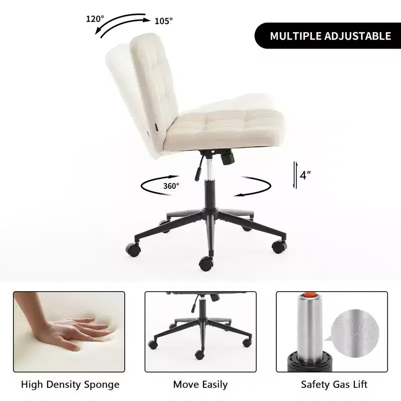 Chaise de bureau croisée avec assise large, roulettes et pivotement à 360°, coussin épais pour le bureau à domicile