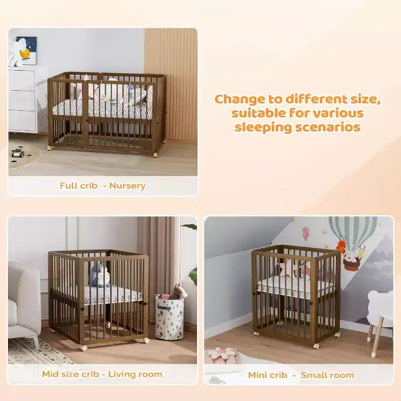Lit de bébé convertible 8-en-1 avec 2 matelas, se transforme en berceau, lit d'enfant et parc.