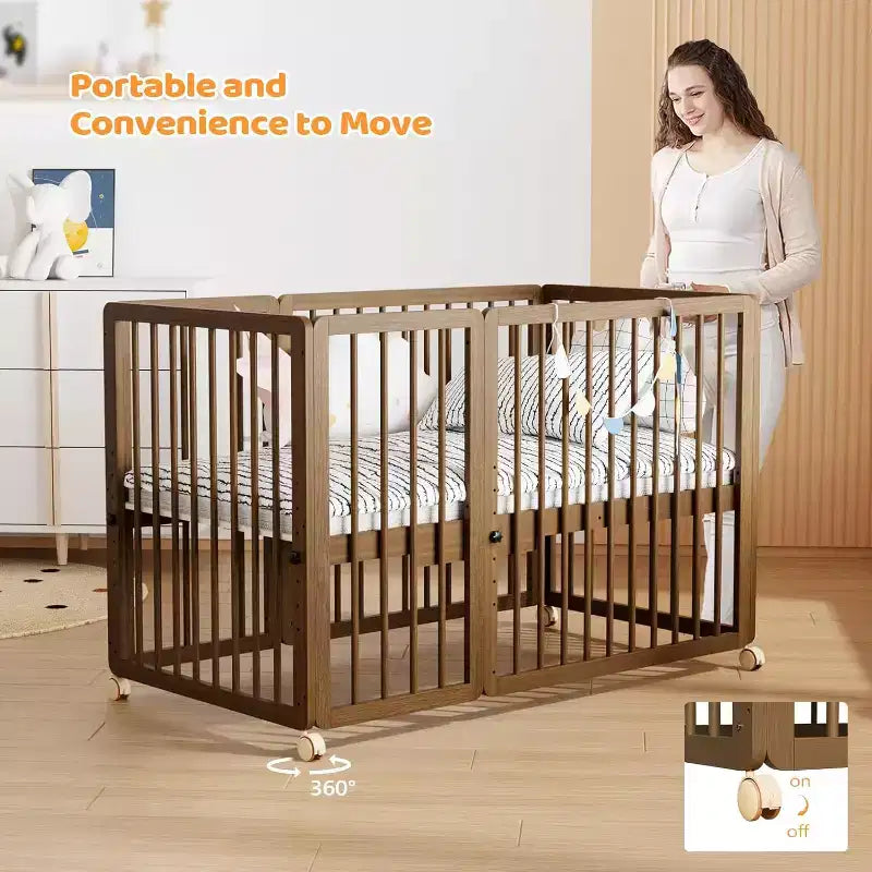 Lit de bébé convertible 8-en-1 avec 2 matelas, se transforme en berceau, lit d'enfant et parc.