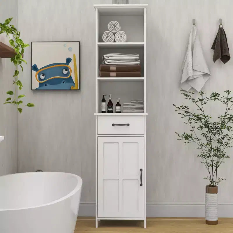 Meuble de rangement de salle de bain étroit Helmsley avec étagères réglables et tiroir