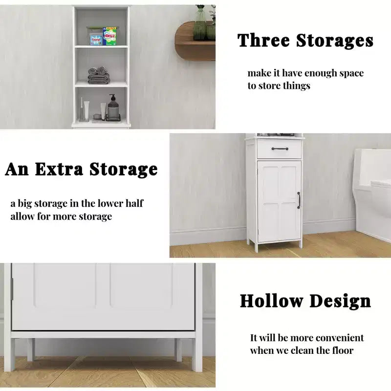 Meuble de rangement de salle de bain étroit Helmsley avec étagères réglables et tiroir