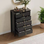 Commode de chambre à 5 tiroirs, 81 cm de large, moderne avec poignées métalliques et tiroirs en bois pour chambre, salon, couloir