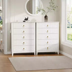 Commode de chambre à 5 tiroirs, 81 cm de large, moderne avec poignées métalliques et tiroirs en bois pour chambre, salon, couloir