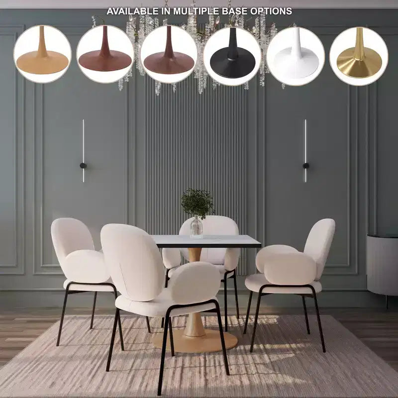 Table de salle à manger carrée Bristol 27" avec plateau en MDF blanc marbré et pied central en acier