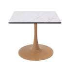 Table de salle à manger carrée Bristol 27" avec plateau en MDF blanc marbré et pied central en acier