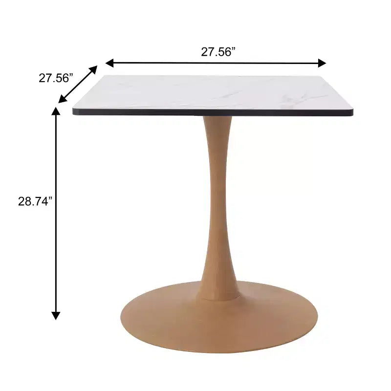 Table de salle à manger carrée Bristol 27" avec plateau en MDF blanc marbré et pied central en acier