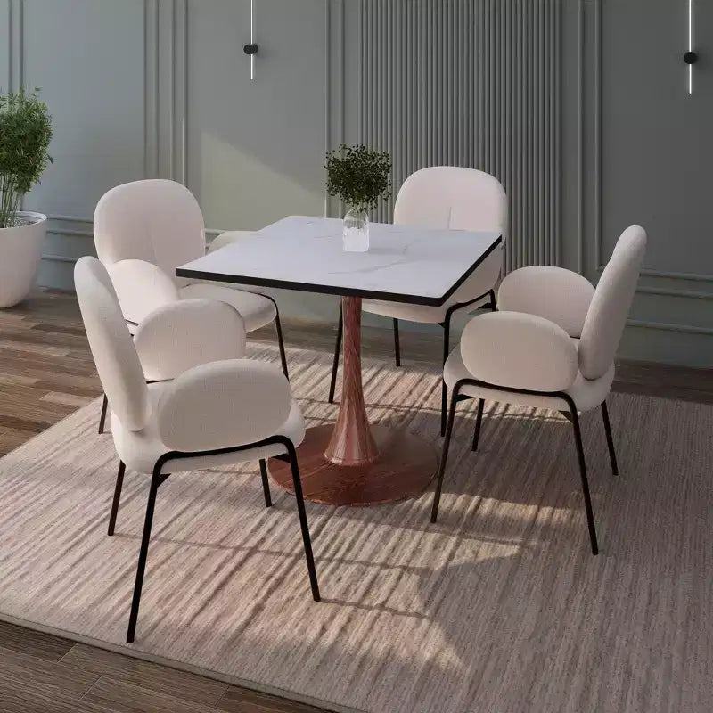 Table de salle à manger carrée Bristol 27" avec plateau en MDF blanc marbré et pied central en acier