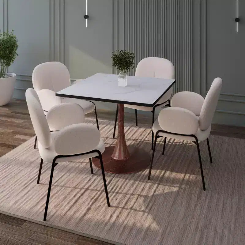 Table de salle à manger carrée Bristol 27" avec plateau en MDF blanc marbré et pied central en acier