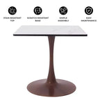 Table de salle à manger carrée Bristol 27" avec plateau en MDF blanc marbré et pied central en acier