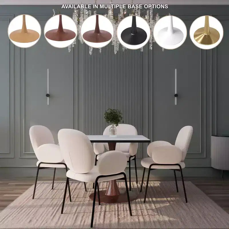 Table de salle à manger carrée Bristol 27" avec plateau en MDF blanc marbré et pied central en acier
