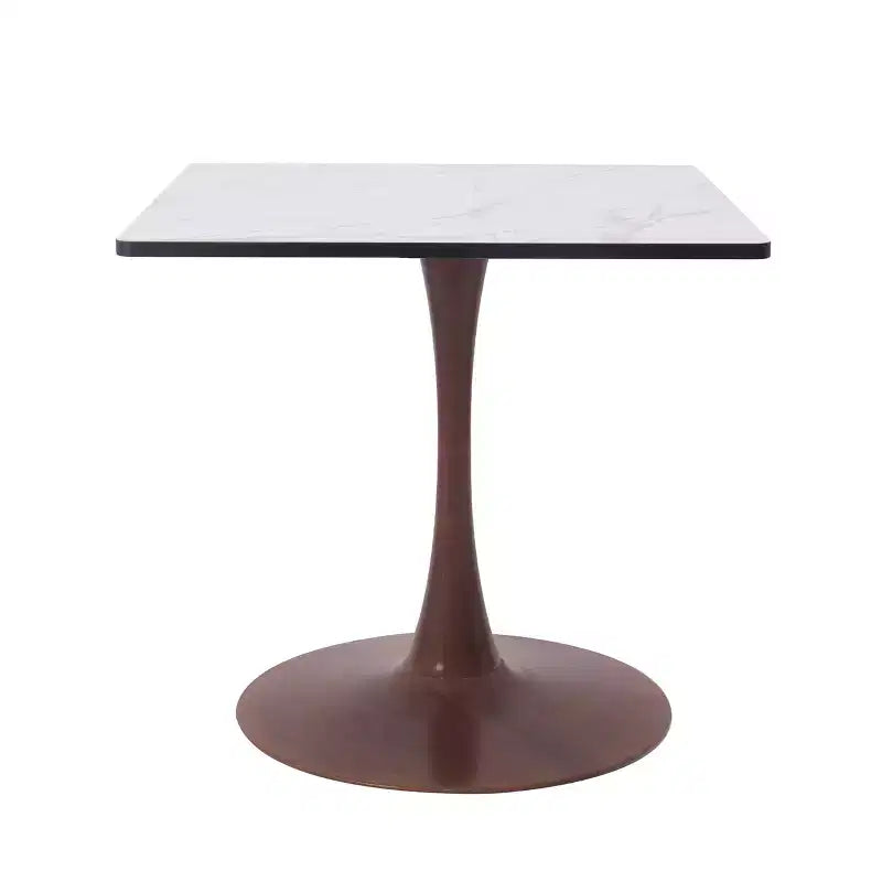 Table de salle à manger carrée Bristol 27" avec plateau en MDF blanc marbré et pied central en acier