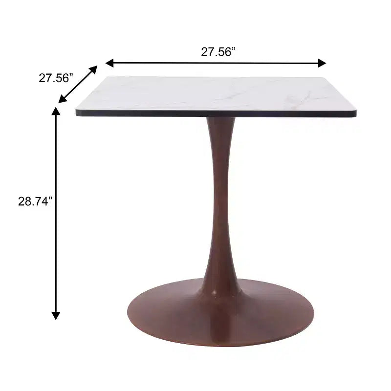 Table de salle à manger carrée Bristol 27" avec plateau en MDF blanc marbré et pied central en acier