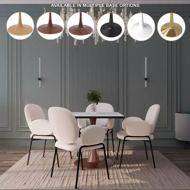 Table de salle à manger carrée Bristol 27" avec plateau en MDF blanc marbré et pied central en acier