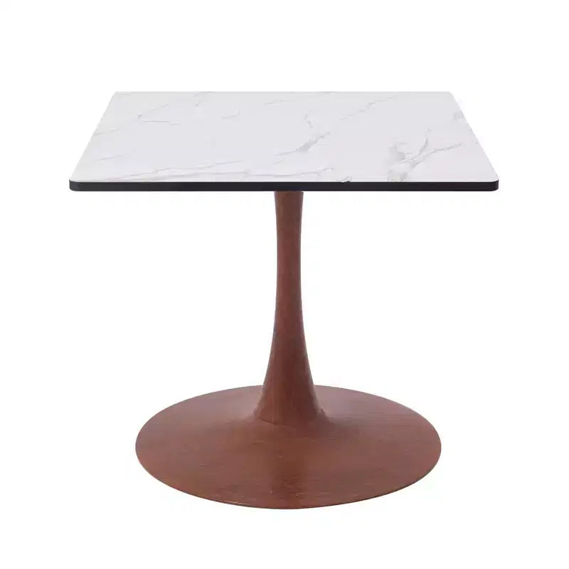 Table de salle à manger carrée Bristol 27" avec plateau en MDF blanc marbré et pied central en acier