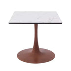 Table de salle à manger carrée Bristol 27" avec plateau en MDF blanc marbré et pied central en acier