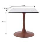 Table de salle à manger carrée Bristol 27" avec plateau en MDF blanc marbré et pied central en acier