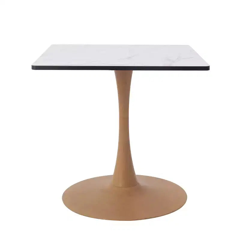 Table de salle à manger carrée Bristol 27" avec plateau en MDF blanc marbré et pied central en acier