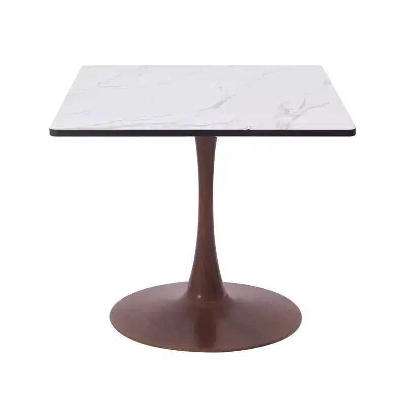 Table de salle à manger carrée Bristol 27" avec plateau en MDF blanc marbré et pied central en acier