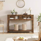 Table console de 110 cm, table basse double avec rangement, table de buffet en bois, table de couloir avec 2 tiroirs en verre pour entrée, couloir, salon