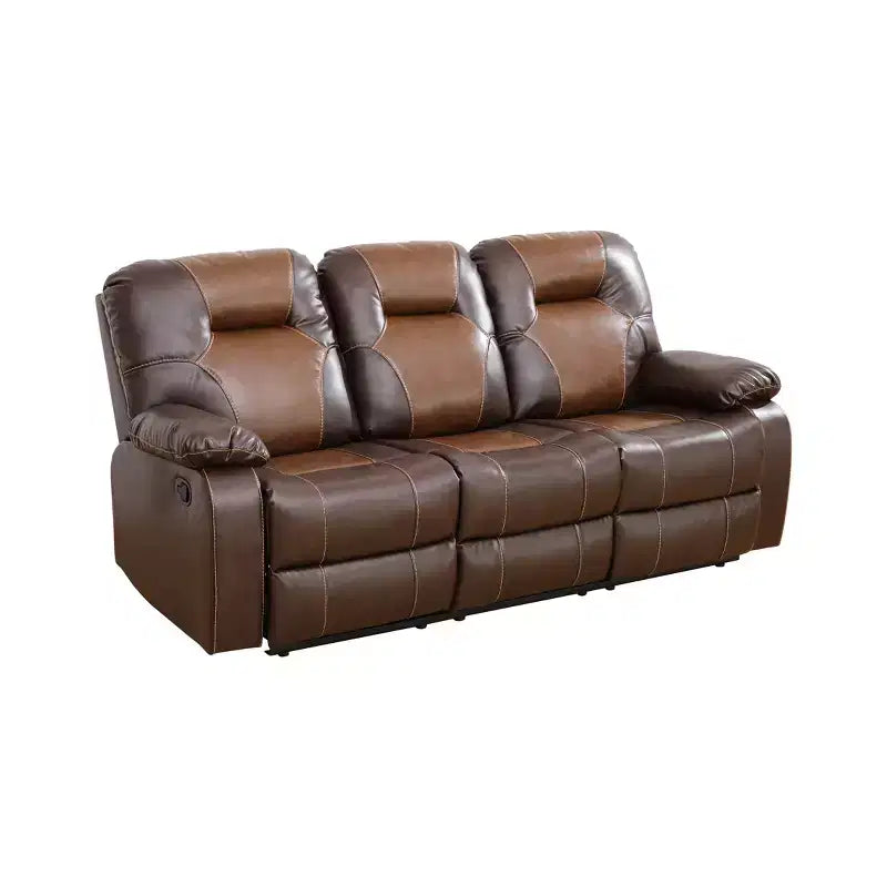 Canapé inclinable 3 places en cuir respirant avec table basse réversible pour salon – Marron