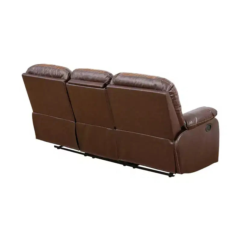 Canapé inclinable 3 places en cuir respirant avec table basse réversible pour salon – Marron