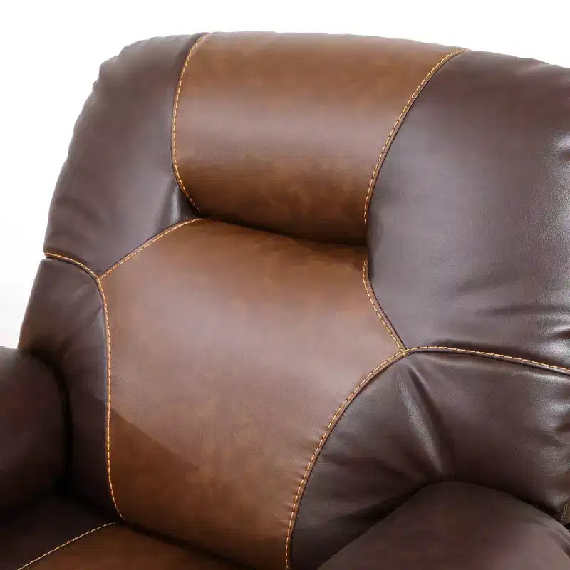 Canapé inclinable 3 places en cuir respirant avec table basse réversible pour salon – Marron
