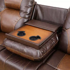 Canapé inclinable 3 places en cuir respirant avec table basse réversible pour salon – Marron
