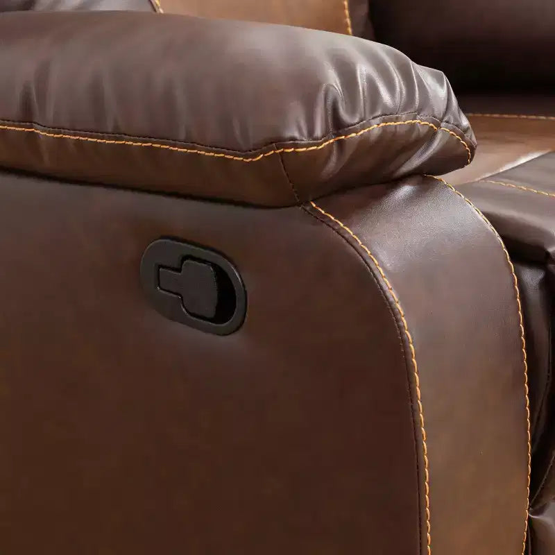 Canapé inclinable 3 places en cuir respirant avec table basse réversible pour salon – Marron