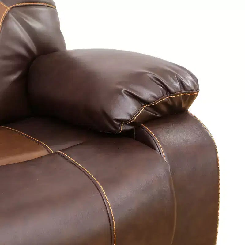 Canapé inclinable 3 places en cuir respirant avec table basse réversible pour salon – Marron
