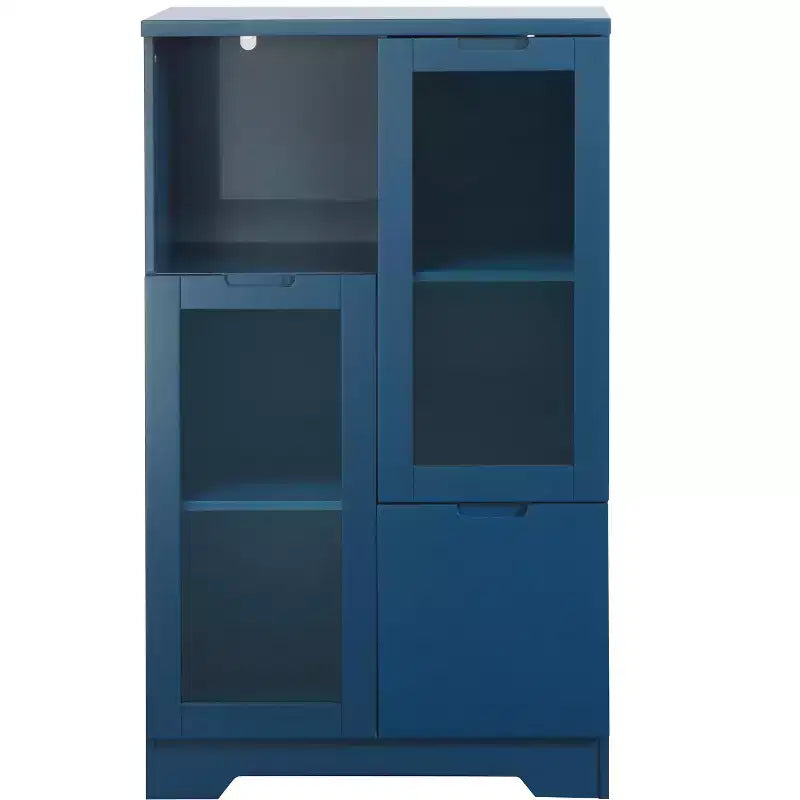 Meuble de rangement peint à 2 portes avec portes vitrées et tiroir, espace de rangement ouvert