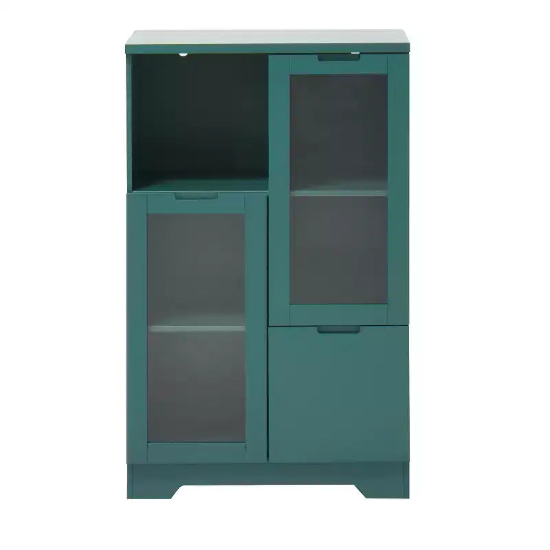 Meuble de rangement peint à 2 portes avec portes vitrées et tiroir, espace de rangement ouvert