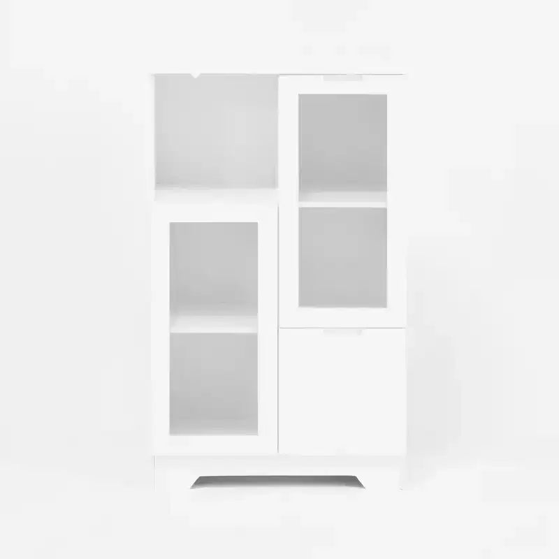 Meuble de rangement peint à 2 portes avec portes vitrées et tiroir, espace de rangement ouvert