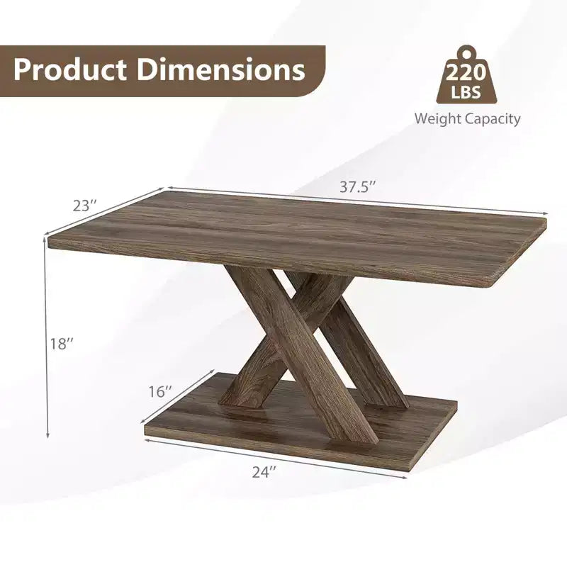 Table basse de 37,5 po avec base stable et connexion en bois d'hévéa pour salon