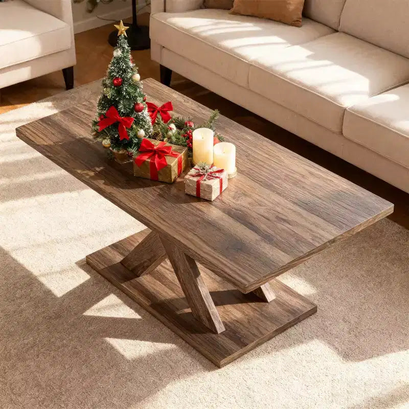 Table basse de 37,5 po avec base stable et connexion en bois d'hévéa pour salon