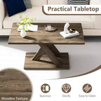 Table basse de 37,5 po avec base stable et connexion en bois d'hévéa pour salon