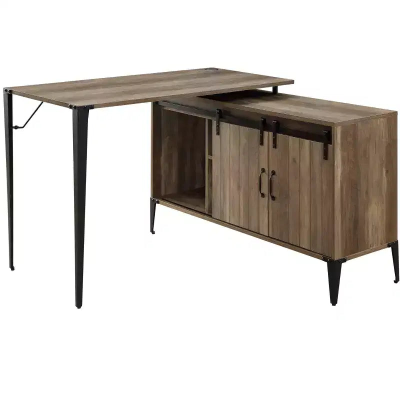 Bureau d'angle avec rangement et porte coulissante style grange