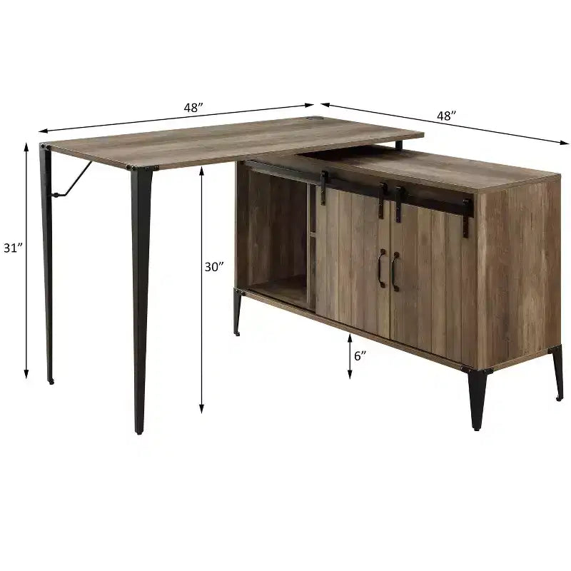 Bureau d'angle avec rangement et porte coulissante style grange