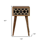 Table de chevet à un tiroir, incrustation géométrique en os, 50 cm, bois de manguier massif marron clair