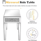 Table d'appoint étroite en miroir, table de chevet fine en verre avec rangement pour canapé, divan et lit