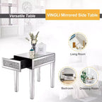 Table d'appoint étroite en miroir, table de chevet fine en verre avec rangement pour canapé, divan et lit