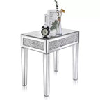Table d'appoint étroite en miroir, table de chevet fine en verre avec rangement pour canapé, divan et lit