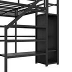 Lit mezzanine double XL avec bureau en L, armoire, escalier, USB, LED et étagères de rangement – Noir