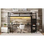 Lit mezzanine double XL avec bureau en L, armoire, escalier, USB, LED et étagères de rangement – Noir