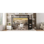Lit mezzanine double XL avec bureau en L, armoire, escalier, USB, LED et étagères de rangement – Noir