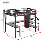 Lit mezzanine double XL avec bureau en L, armoire, escalier, USB, LED et étagères de rangement – Noir