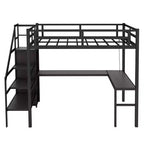 Lit mezzanine double XL avec bureau en L, armoire, escalier, USB, LED et étagères de rangement – Noir