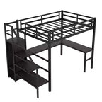 Lit mezzanine double XL avec bureau en L, armoire, escalier, USB, LED et étagères de rangement – Noir