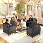 Fauteuil d'appoint capitonné en similicuir noir pour salon, chambre et salle d'attente