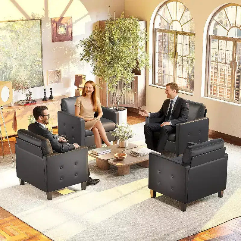 Fauteuil d'appoint capitonné en similicuir noir pour salon, chambre et salle d'attente